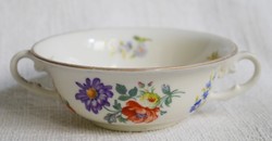 Antique painted flower pattern aqincum porcelain bowl, hüttl tivadar, Budapest cup 12.5 x 4.5 cm + handle