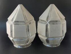 Antik savmaratott  üveg lámpabura párban