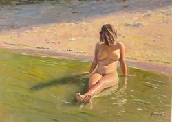 Zoltán Hornyik - nude 50x60 cm oil painting