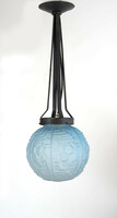Art deco style corridor chandelier - with a textured blue shade