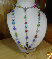 Rosary made of acrylic pearls resembling colored minerals and marble, 8 mm pearls.
