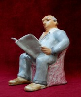 Jenő Eschenbach reading a newspaper glazed ceramic