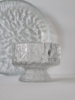 Skandináv stílusú vintage jégüveg kínáló tál és talpas kehely ( ' 70-es évek )