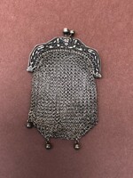 Antik ezüst szecessziós mini táska, szütyő, pénztárca