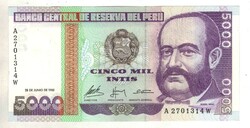 5000 intis 1988 Peru UNC 1.