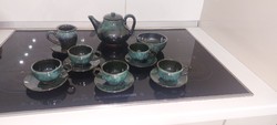 Glossy glazed emerald green ceramic coffee set