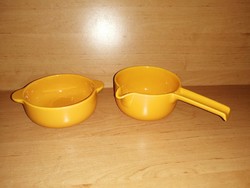 Glazed ceramic pot with a yellow handle and a bowl with a handle (31/d)