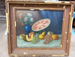 Fruity still life, damaged but in original frame.