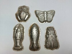 Old confectioner's tool metal baking mold chocolate mold 5 pieces fish crab butterfly frog bee