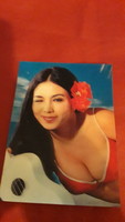 Old 3d postcard winking pretty black-haired oriental beauty girl according to the pictures