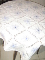 Beautiful azure machine-embroidered blue floral tablecloth