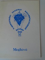 D195134 invitation - airplane service - 1985 mhsz - management of the city of Szekszárd - balloon meeting