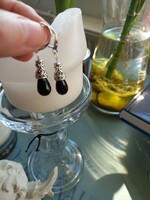 Onyx drop earrings with silver ear hook