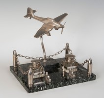 Art deco style inkwell with chrome airplane