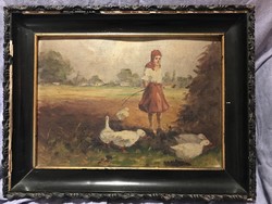 Goose Shepherd Girl oil painting