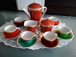 Hollóházi színes mokkás készlet az 50-60-ás évekből, retro imádóknak!