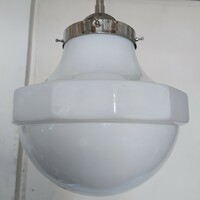 Art deco nickel-plated ceiling lamp renovated - large-sized, rare-shaped milk glass shade