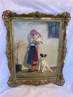 Nándor Pirhalla (1884 - ?): Girl with a dog