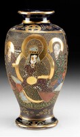 Japán Meiji Satsuma aranyozott és zománcozott kerámiaváza