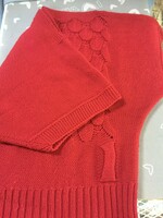 T-ujjú, piros, puha, kötött női pulóver M méretre