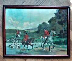 Heritage color lithograph, Charles de Condamy, hunting scene from 1900