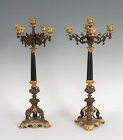 Patinázott bronz kandeláber pár aranyozott díszítéssel