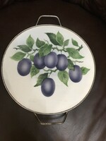 Majolica / earthenware inlaid tray, plum pattern