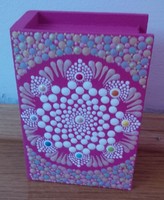 New! Pink book-shaped wooden box with mandala decoration, hand-painted