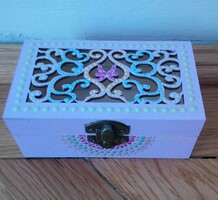 New! Openwork pink wooden box with mandala decoration, hand painted