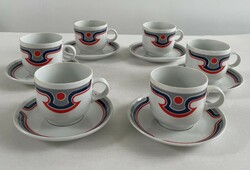 6 old, retro Great Plains porcelain bella, canteen pattern coffee cups + base