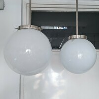Bauhaus - Art deco nikkelezett mennyezeti lámpa pár felújítva - tejüveg gömb búra - EKA