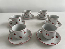 6 old, retro lowland porcelain cherry, cherry pattern coffee cups + base