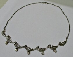 Gyönyörű antik gyöngyös , markazitos szecessziós ezüstnyaklánc / nyakék