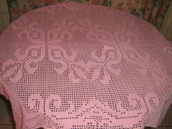 Beautiful antique pink baroque pattern hand crocheted tablecloth