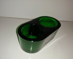 Green glass double candle holder - height 4 cm (19/d)