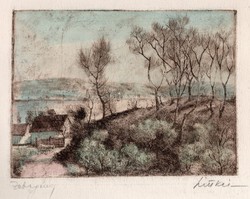 Litkei József - Zebegény 14 x 19 cm színezett rézkarc