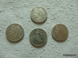 Franciaország 4 darab ezüst 2 frank Korai évszámok !