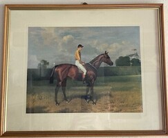 Akvarell Ismeretlen angol - Angol telivér galopp versenyló lovasával