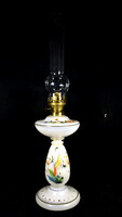 Around 1900 A hand-painted milk glass table kerosene lamp