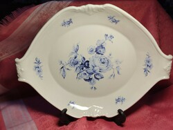 Beautiful, blue rose-patterned porcelain serving bowl, centerpiece