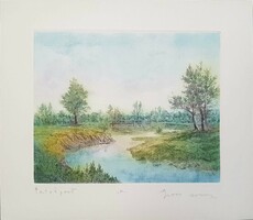 Gross arnold - stream bank 23.5 x 29 cm colored etching