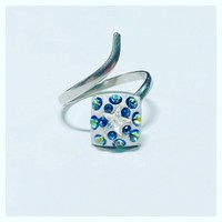 Bermuda blue swarovski crystal adjustable stainless steel ring!