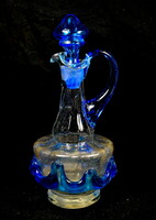 XIX. No. End antique blue and transparent glass polished cork liqueur decanter