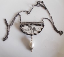 Handcrafted pendant made of antique faience using the tiffany technique