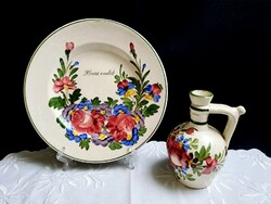 Antique pannonian kislőd floral wall plate 21 cm Hévíz souvenir and gift ceramic jug