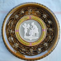 Schütz cilli (1870 -1900) neo-classical majolica decorative wall bowl, diameter 44 cm, huge, rare!