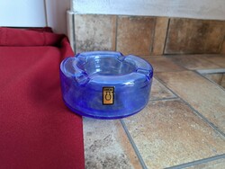Ritka kék talpas hamutartó hamuzó repesztett Fátyolüveg fátyol karcagi berekfürdői üveg Gyűjtői