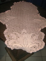 Beautiful vintage floral hand-crocheted special shaped salmon pink tablecloth