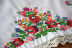 Antique old Kalocsa hand-embroidered tablecloth folk tablecloth runner 143 x 44 cm