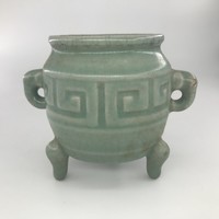 Antik kínai gyönyörű celadon mázas porcelán kiln Ru yao füstölőtartó tripod